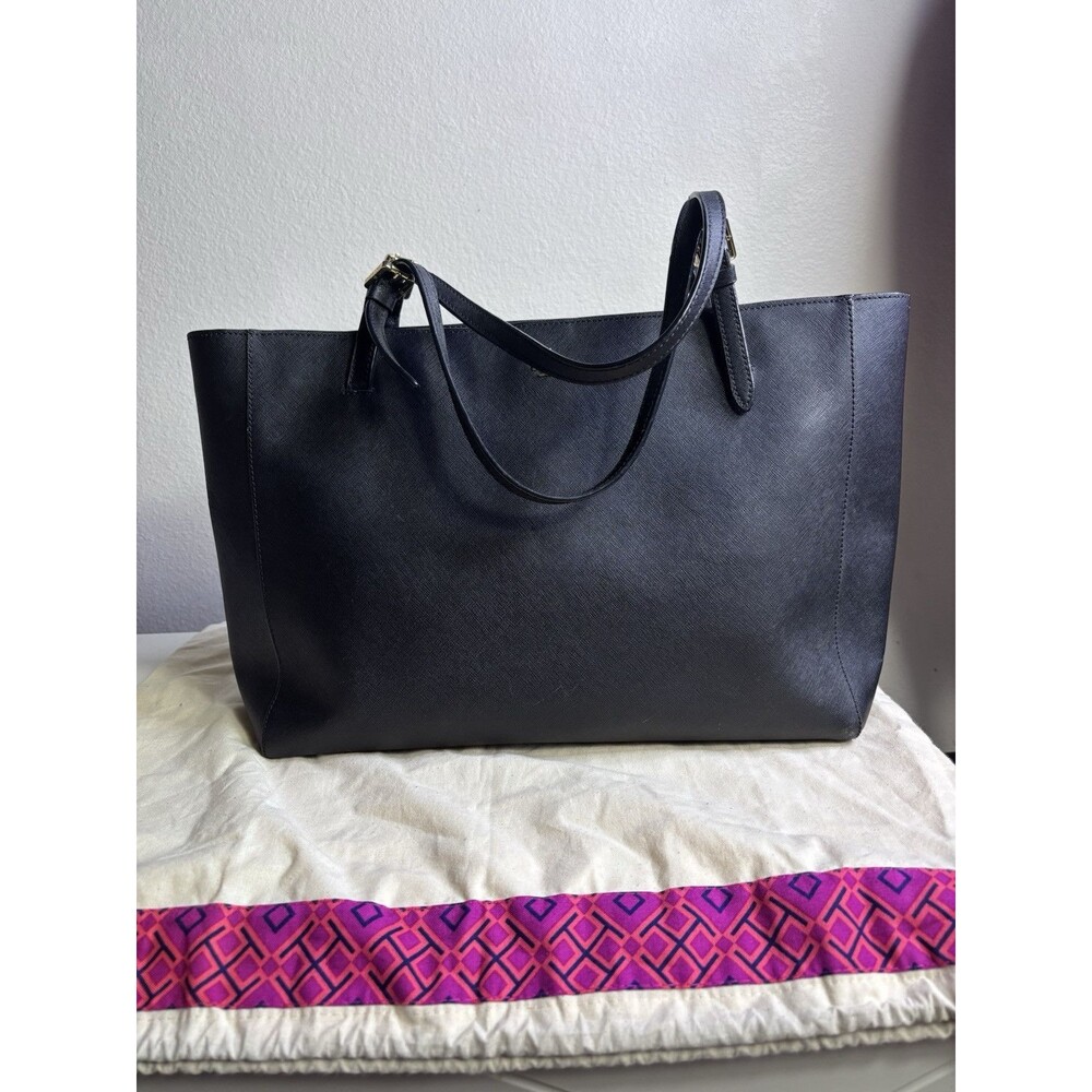 Authentic Tory Burch Navy Gold Saffiano Leather Tote Shoulder Bag 19” X 10.5” - Picture 6 of 9